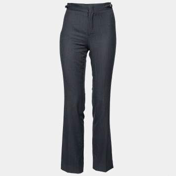 Pre Owned Gucci Vintage Grey Patterned Wool Buckle Detail Pants S