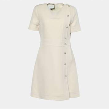 Pre Owned Gucci Cream Crepe Button Detail Mini Dress M