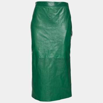 Gucci Green Leather Pencil Midi Skirt M