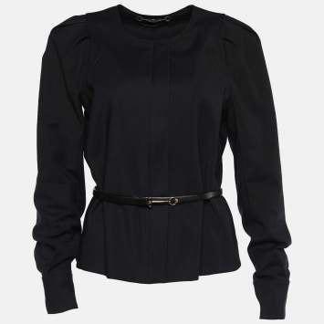 Pre Owned Gucci Black Cotton Long Sleeve Belted Zip Front Jacket M