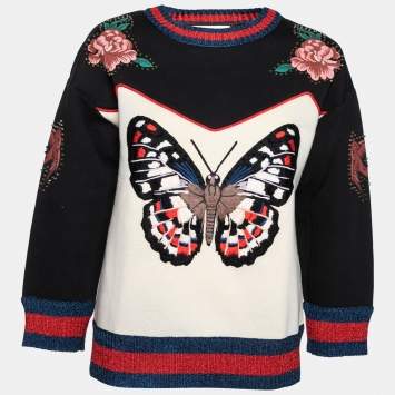 Pre Owned Gucci Multicolor Cotton Butterfly Embroidered Sweatshirt M