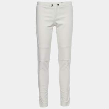 Pre Owned Gucci Off-White Stretch Cotton Paneled Tapered Trousers S