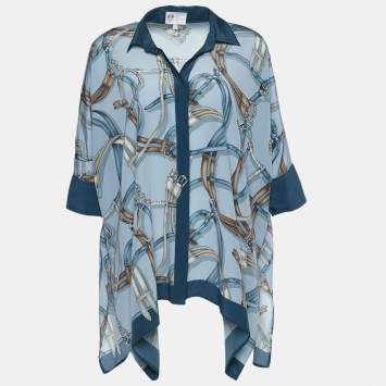 Pre Owned Gucci Equestrian Crepe Silk Saddle Print Kaftan Blouse S