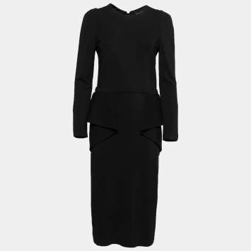 Pre Owned Gucci Black Knit Overlay Detail Long Sleeve Midi Dress L