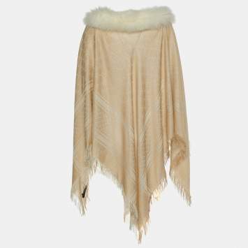 Pre Owned Gucci Beige Lurex GG Fox Fur Collar Poncho (One Size)