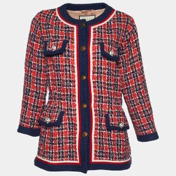 Pre Owned Gucci Red & Blue Tweed Jacket M