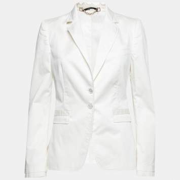 Pre Owned Gucci White Cotton Long Sleeve Blazer M