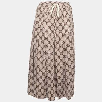 Pre Owned Gucci Brown GG Printed Jersey Pleated Midi Skirt XS
