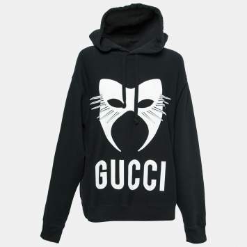 Pre Owned Gucci Black Cotton Printed Manifesto Oversized Hoodie XXL