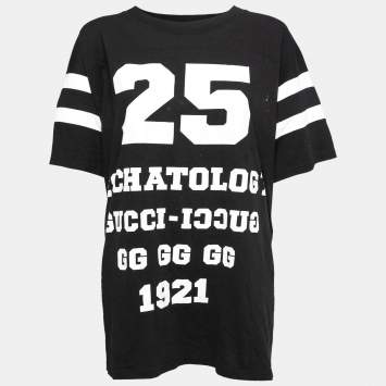 Pre Owned Gucci Black Cotton 25 Eschatology Logo Printed Long T-Shirt M
