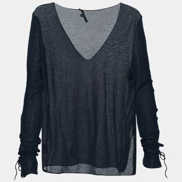 Pre Owned Gucci Black Jersey V-Neck Top M
