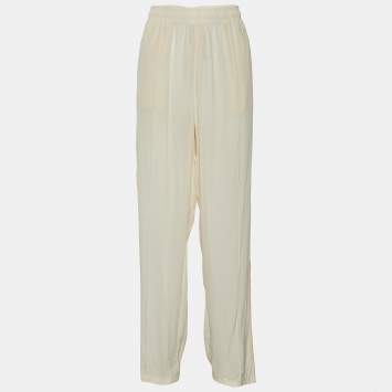 Pre Owned Gucci Cream Silk Side Stripes Jersey Track Pants L