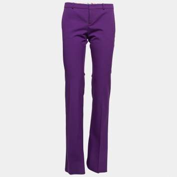 Pre Owned Gucci Purple Wool Flared Hem Trousers S
