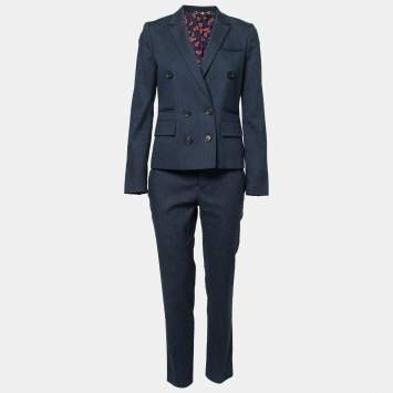 Pre Owned Gucci Navy Blue Linen Pant Suit M 