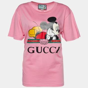 Pre Owned Gucci x Disney Pink Jersey Mickey Mouse Print Oversized T-Shirt XS