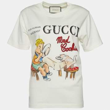 Pre Owned Gucci Off-White Mad Cookies Print Cotton Jersey T-Shirt S