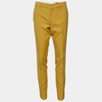Pre Owned Gucci Yellow Ochre Wool Slim Fit Pants M/Waist - 34"