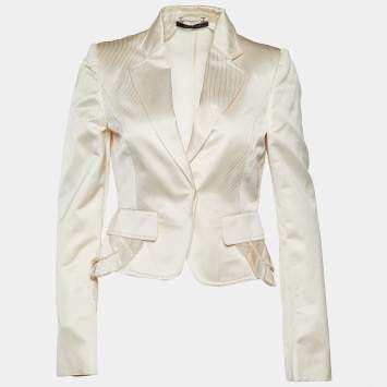 Pre Owned Gucci Cream Cotton & Silk Pleat Detail Blazer S
