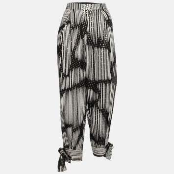 Pre Owned Gucci Black Monochrome Lurex Polka Dot Silk Pants M