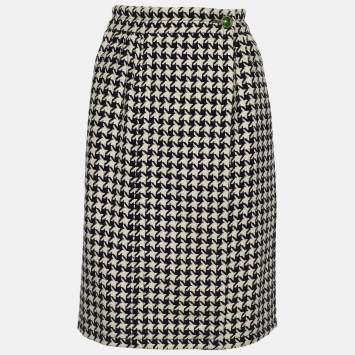 Pre Owned Gucci Monochrome Houndstooth Optical Tweed Wrap Skirt M