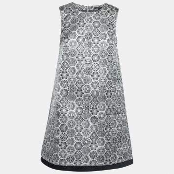 Pre Owned Gucci Black Monochrome Metallic Floral Jacquard Shift Dress S
