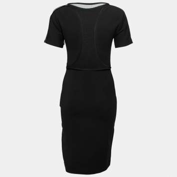 Pre Owned Gucci Black Stretch Knit & Mesh Inset Short Sleeve Dress M