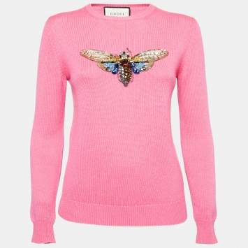 Pre Owned Gucci Pink Cashmere Embroidered Sweater S 