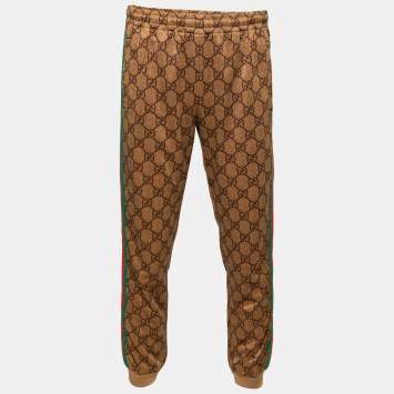 Pre Owned Gucci Light Brown GG Supreme Web Trim Track Pants S