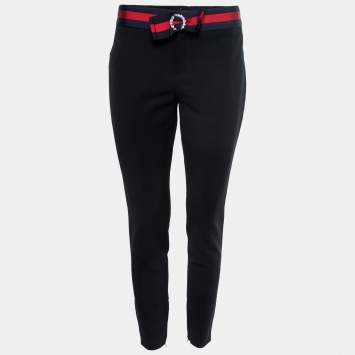 Pre Owned Gucci Black Stretch-Knit Contrast Trim Bow-Detail Skinny Pants M 