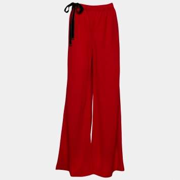 Pre Owned Gucci Red Wool Belt Detail Palazzo Pants M