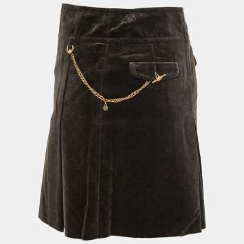 Pre Owned Gucci Dark Brown GG Monogram Velvet Mini Skirt S