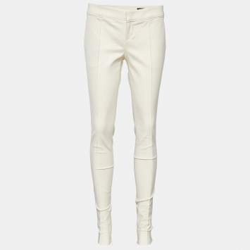 Pre Owned Gucci Cream Stretch Cotton Slim Fit Trousers S