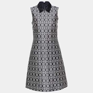 Pre Owned Gucci Black Octagonal Jacquard Wool Blend Sheath Dress S