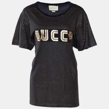 Pre Owned Gucci Black Star Guccy Printed Cotton Knit Oversized T-Shirt S