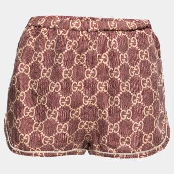 Pre Owned Gucci Burgundy GG Supreme Silk Shorts XS
