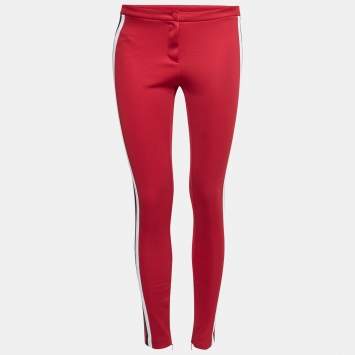 Pre Owned Gucci Red Tech Jersey Web Trim Detail Leggings XS 