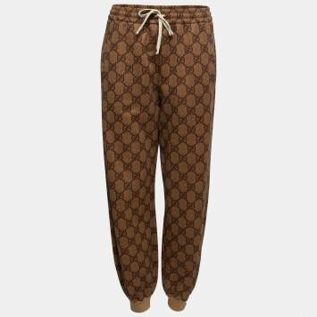 Pre Owned Gucci Brown GG Jacquard Jersey Drawstring  Joggers M