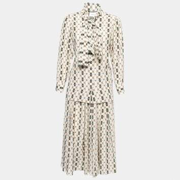 مملوكة مسبقًا Gucci Beige Web Kisses Print Silk Blouse & Skirt Set S