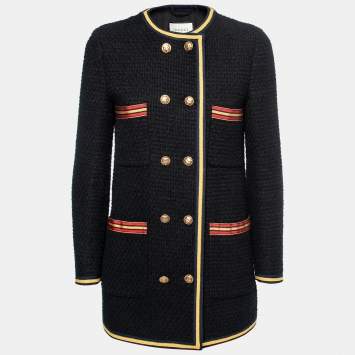 Pre Owned Gucci Black Tweed Web Trim Detail Jacket  M