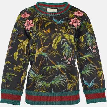 Pre Owned Gucci Black Jungle Print Neoprene Sweatshirt M