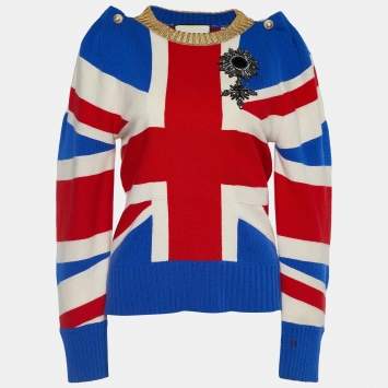 Pre Owned Gucci Multicolor Union Jack Intarsia Wool Sweater XS