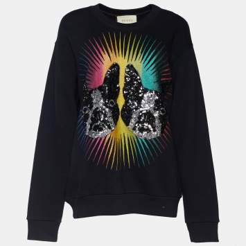 مملوكة مسبقًا Gucci Black Knit Sequined Bosco & Orso Sweatshirt S