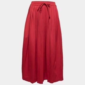 Pre Owned Gucci Red Knit Web Stripe Trimmed Pleated Skirt XS