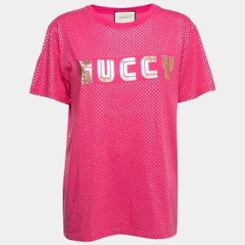 Pre Owned Gucci Pink Logo Star Printed Cotton Short Sleeve T-Shirt S