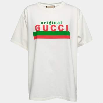 Pre Owned Gucci Cream Cotton Original Gucci Logo T-Shirt S