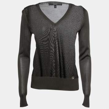 مملوكة مسبقًا Gucci Olive Green Knit V-Neck Long Sleeve Sweater S