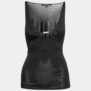 Pre Owned Gucci Black Knit Ring-Front Detail Top XS