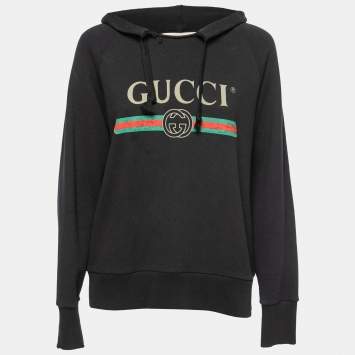 Pre Owned Gucci Black Cotton Blind For Love Embroidered Hoodie XS