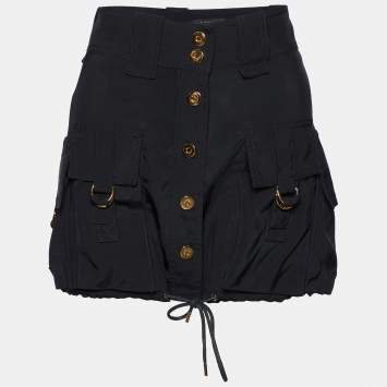 Pre Owned Gucci Black Crepe Drawstring Hen Detail Mini Skirt M