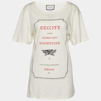 Pre Owned Gucci Cream Jersey Hypnotism Print T-Shirt M